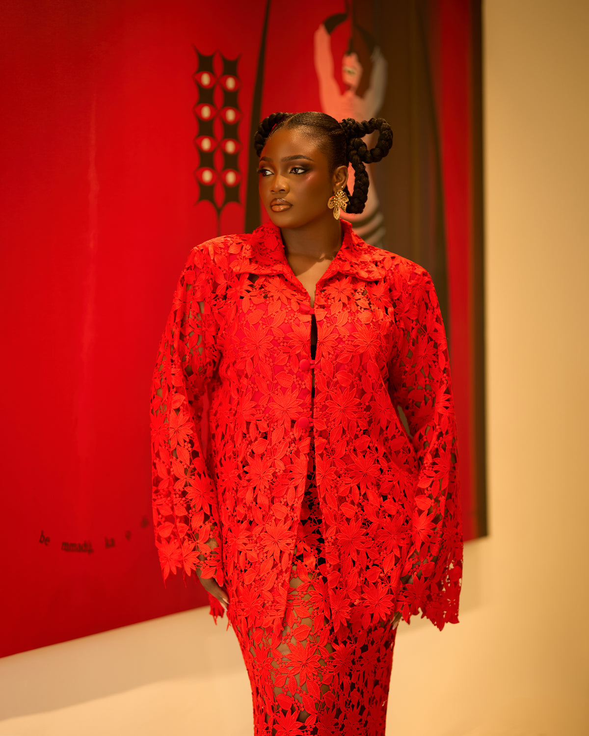The Jade set floral lace in bright red