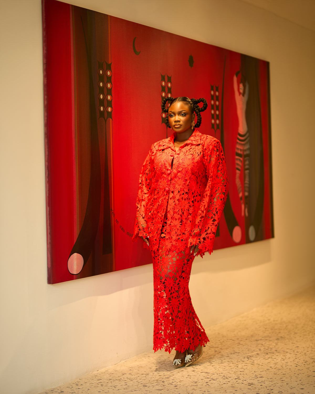 The Jade set floral lace in bright red