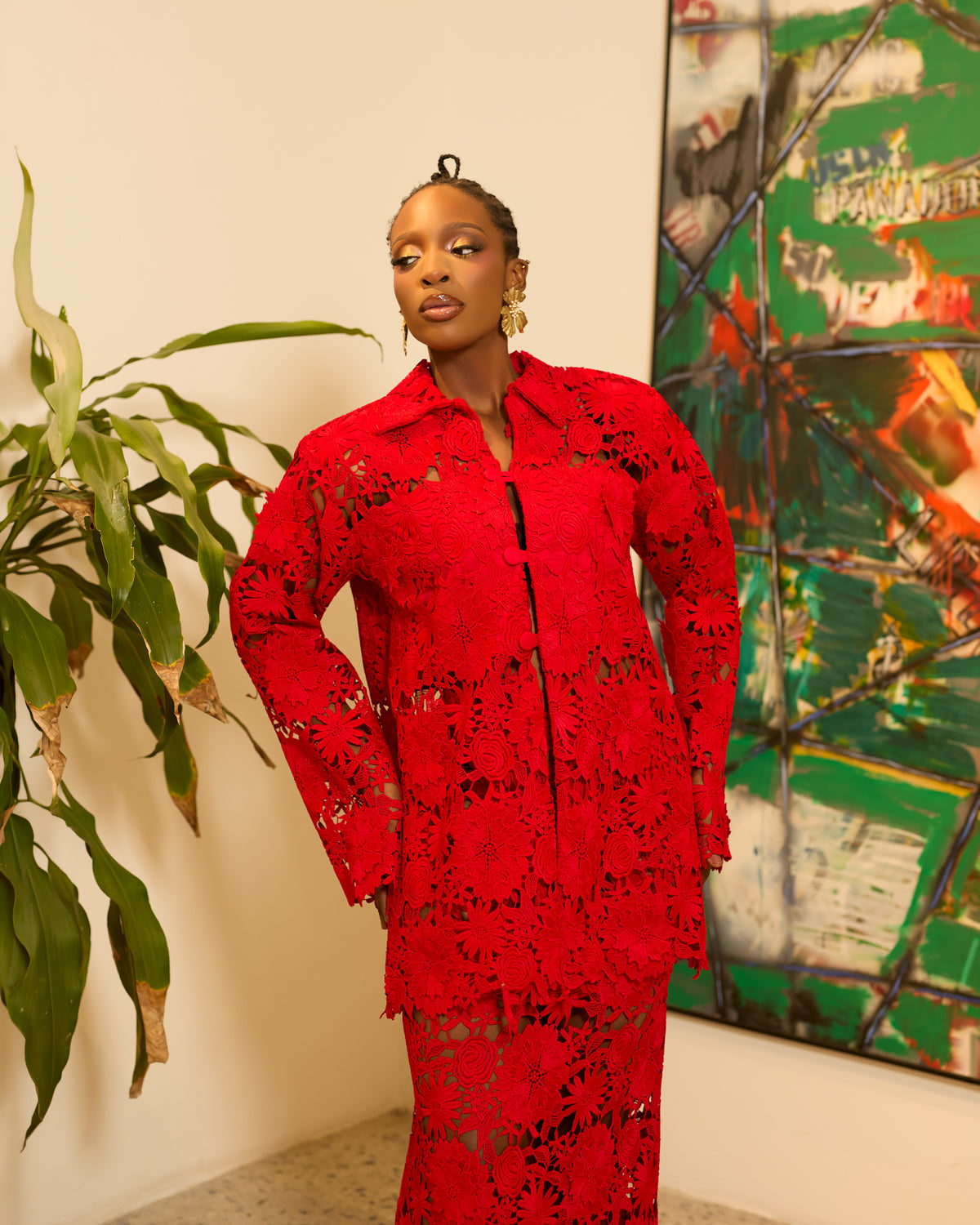 The Jade set in 3D deep red lace