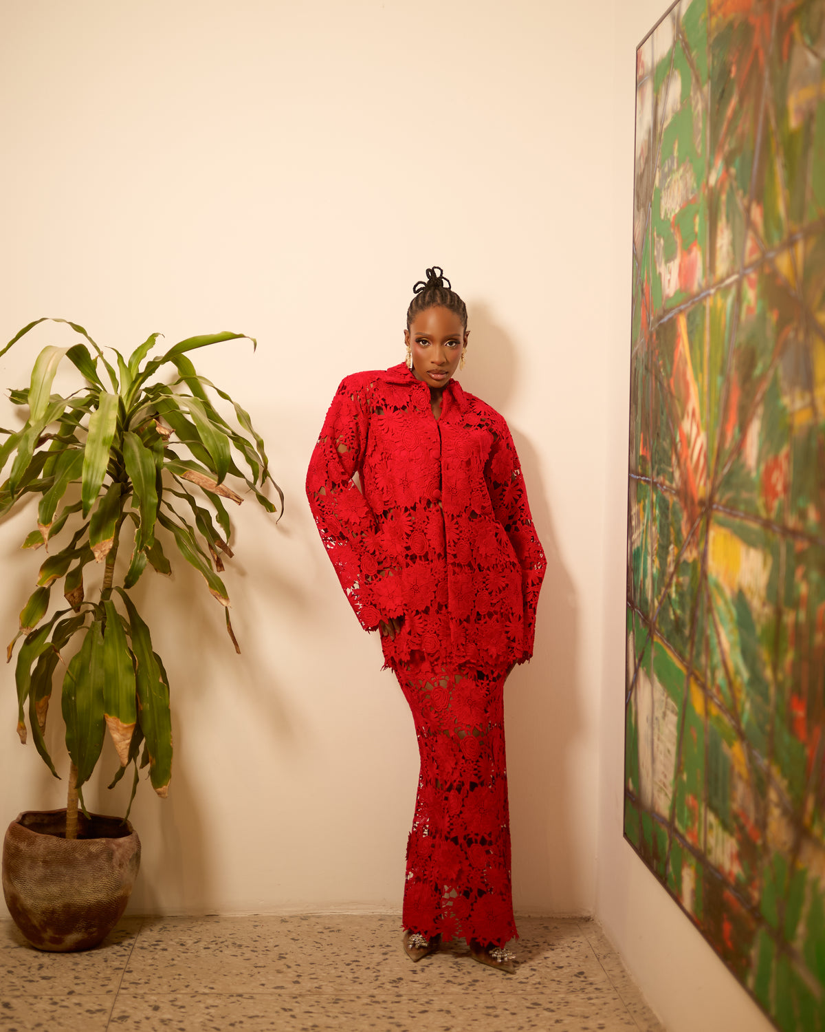 The Jade set in 3D deep red lace