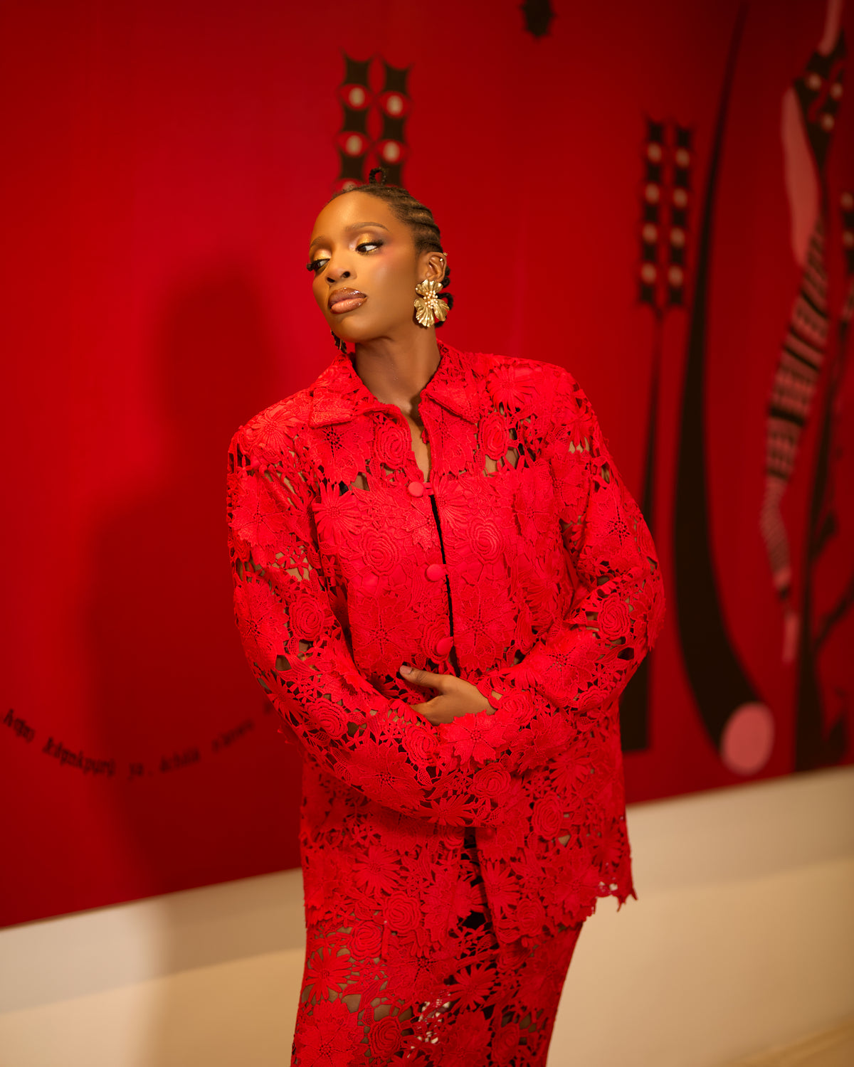The Jade set in 3D deep red lace